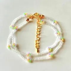 No 88  カラフル　パステル　ゴールド　ビーズチョーカー　ネックレス　韓国