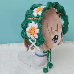 にじまるっと　ちびぐるみ　にじぬい　ぬい服　ヘッドドレス〈緑色×白色×オレンジ〉