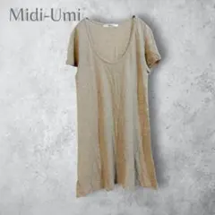 【Midi-Umi】　リネン　半袖チュニック　薄手　ベージュ　日本製　麻100%のサムネイル