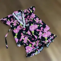 女の子 フリル袖甚平 お花と蝶80