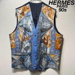 希少 美品 90年製 HERMES 上質 シルク 総柄 デザイン ジレベストのサムネイル