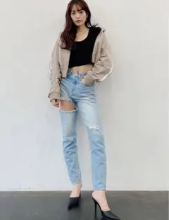 GYDA SIDE RIPPED ペグトップデニムパンツ ジーンズ ダメージ