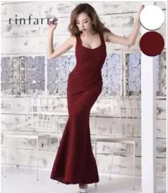 rinfarre バーガンディ ロングドレス ラメ