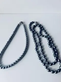 グレーのパールネックレス2点セット　黒真珠