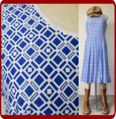 古着♪レトロVintage青ポップ柄モッズワンピ70sヴィンテージ昭和Japan