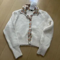 ZARA アイボリー 花柄襟 ニットカーディガン