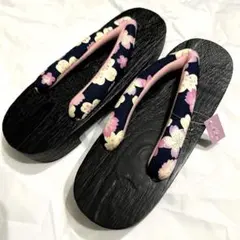 大正ロマン 和柄 桜 レトロ 花柄 浴衣用 桐下駄 アンティーク風 黒 ピンク