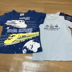 ベビー半袖Tシャツ8090男の子　ブルー 新幹線船　2枚セット