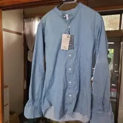 薄い青 デニム ボタンダウン 長袖シャツ