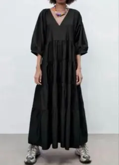 ZARA ポプリンパネルティアードワンピース XS