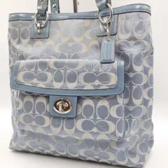 COACH トートバッグ 肩掛け シグネチャー ターンロック 青 コーチ
