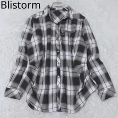 ブリストーム　チェックシャツ　ジッパーポケット　羽織　ブラック　L　カジュアル