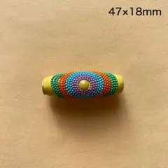 インドビーズ　1個　47×18mm　イエロー　シルバー　現品　P391　カラフル