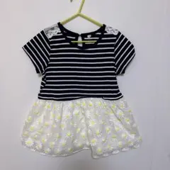 140サイズ 女の子用 ストライプと花柄 半袖ワンピース