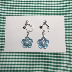 イヤリング お花 水色 レディースアクセサリー ハンドメイド