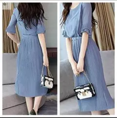 韓国系 水色 パーティドレス