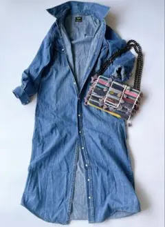 アーバンリサーチロッソ LEE別注 長袖 デニムマキシシャツワンピース ブルー