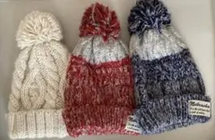 ニット帽 3個セット ホワイト レッド ブルー 大人　子供 冬 帽子