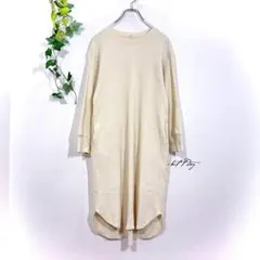ユニクロ ワッフルニットロングワンピース アイボリー Mサイズ クルーネック