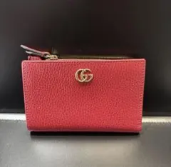 GUCCI レザー レッド GGマーモント 二つ折り財布 コンパクトウォレット
