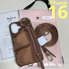ajew エジュー iPhone16 パファーケース ひも付き ブラウン 完売品