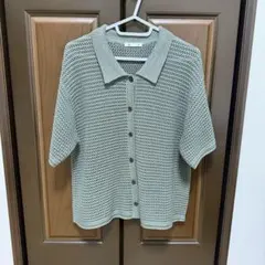 GU 透かし編みニットシャツ 半袖 オリーブ