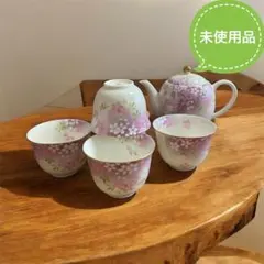 宇野千代　桜模様の急須ポットと湯呑み金彩 5点セット