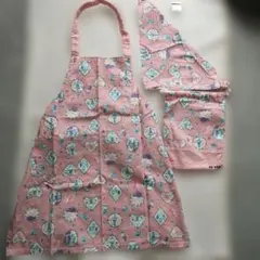 中古ハンドメイド☆130ぐらいアリス柄キッズエプロン&三角巾
