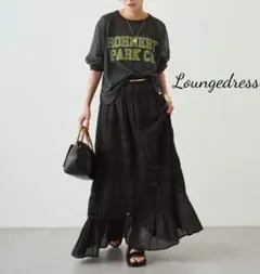 今季　Loungedress　ギャザーティアードレーススカート　ブラックのサムネイル