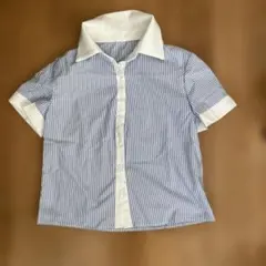 shein 襟付き 半袖 ストライプブラウス