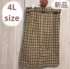 レディース 大きいサイズ4Lサイズ　チェック柄タイトスカート　秋冬ブラウン茶色系