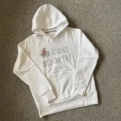 ルコック スポルティフ パーカー フード ロゴ 白 花 M 裏起毛 レディース