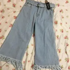 ベルト付き♡フリンジデニムパンツ ワイドパンツ