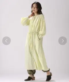 リネンリヨセル2WAYワンピース　ストライプ　イエロー
