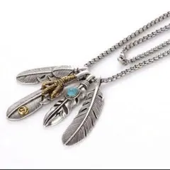 フェザー ネックレス シルバー 新品 アメカジ インディアン 4枚羽