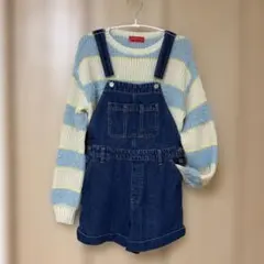 150同等サイズ　レピピ　ボーダーニット＆ショートオーバーオール