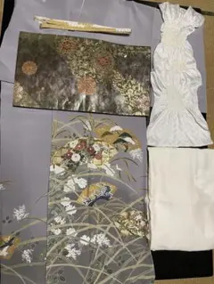 色留袖三ツ紋　叙勲　結婚式　パーティ　金駒刺繍　袋帯　帯揚　帯締　正絹　セット
