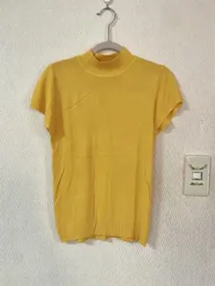 イエロー ハイネック ニット 半袖　黄色