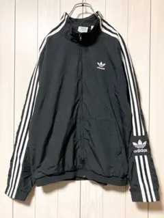 adidas アディダス ナイロンジャケット 裏メッシュ 袖ロゴ ブラック L