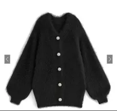GRL ビジューボタンフェザーニットカーディガン ブラック