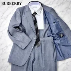 美品 BURBERRY スーツセットアップ リネンモヘア混 A6 Lサイズ 青灰
