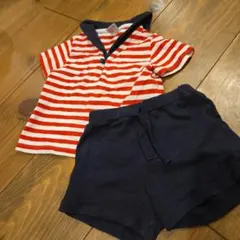 PETIT BATEAU セーラーカラーTシャツとショートパンツセット 18m