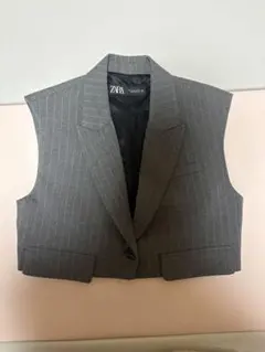 ZARA 人気グレー ストライプ ノースリーブジャケット M美品