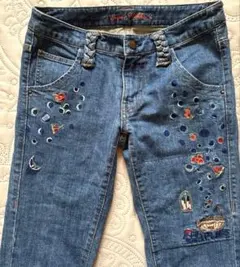 最終お値下げ！　スーパーハッカ デニム　ジーンズ　Mサイズ 刺繍　レトロのサムネイル