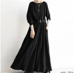 レディース ワンピース　上品　ラウンドネック シンプル　カジュアル　秋冬