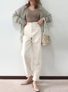 配色ステッチハイウエストストレートパンツ