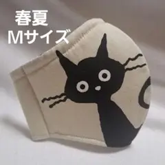春夏　5層仕立てＭ　裏側3層ハニカムメッシュ　飛沫防止　花粉　黒猫　洗えるマスク