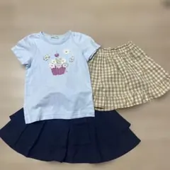 HAKKA KIDS 花模様Tシャツとレーススカート おまけのチェックスカート