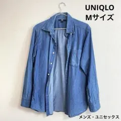 UNIQLO デニムブルー(模様有)長袖シャツ Mサイズ メンズ・ユニセックス