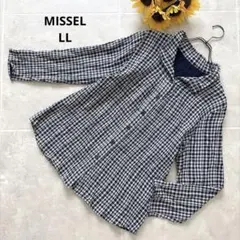 12-33 MISSEL シャツ ブラウス チェック柄 LL ネイビー×白 綿のサムネイル